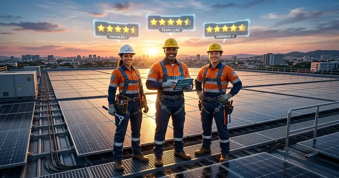 Solar Technician Inspecting ALMM Certified Bifacial Solar Panels