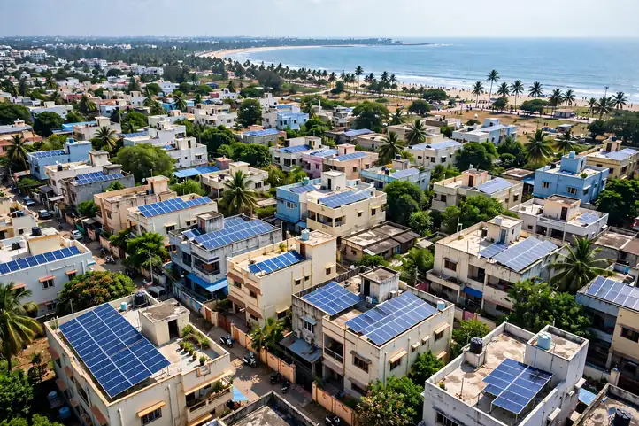 Rooftop solar panels installed on a Chennai home, a key step when comparing solar vendors in Chennai