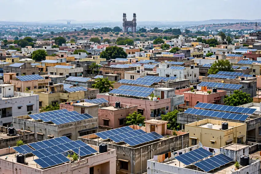 Rooftop solar panels installed on a Hyderabad home, a key step when comparing solar vendors in Hyderabad