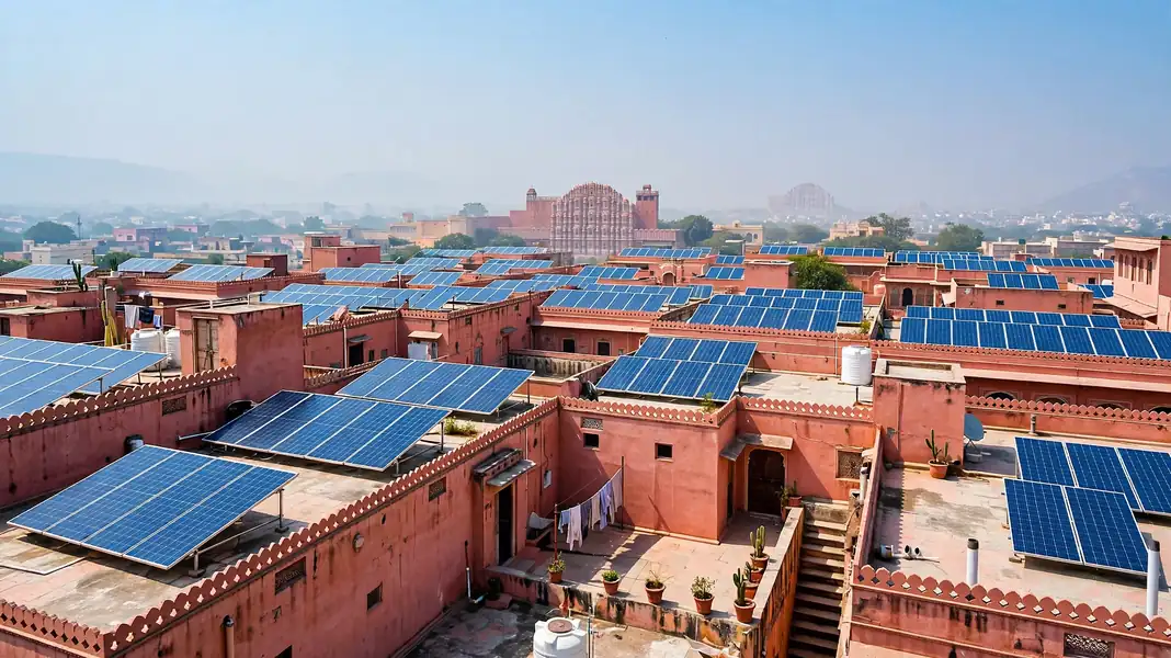 Rooftop solar panels installed on a Jaipur home, a key step when comparing solar vendors in Jaipur
