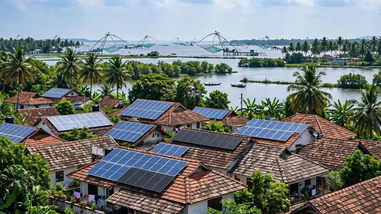 Rooftop solar panels on a Kochi home, an important step when evaluating solar vendors in Kochi