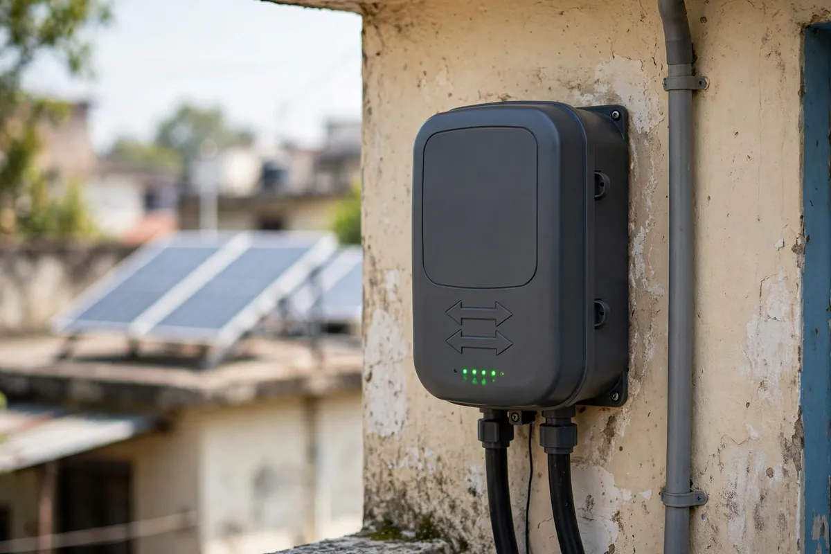 Bi-directional electricity meter on an Indian home, key to net metering in Bihar