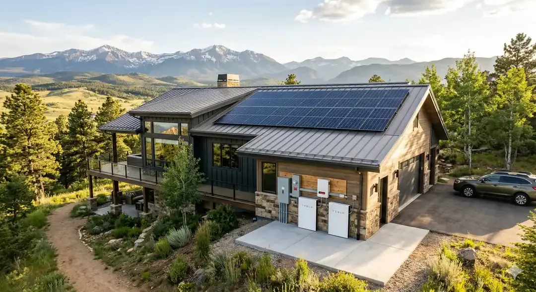 Colorado home with rooftop solar panels and mountain views, Xcel Energy territory