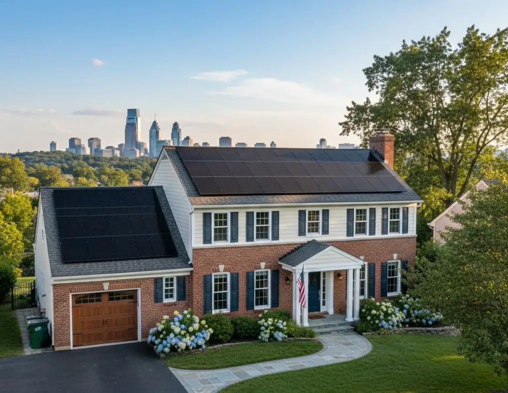 Pennsylvania suburban home with rooftop solar panels earning SREC income
